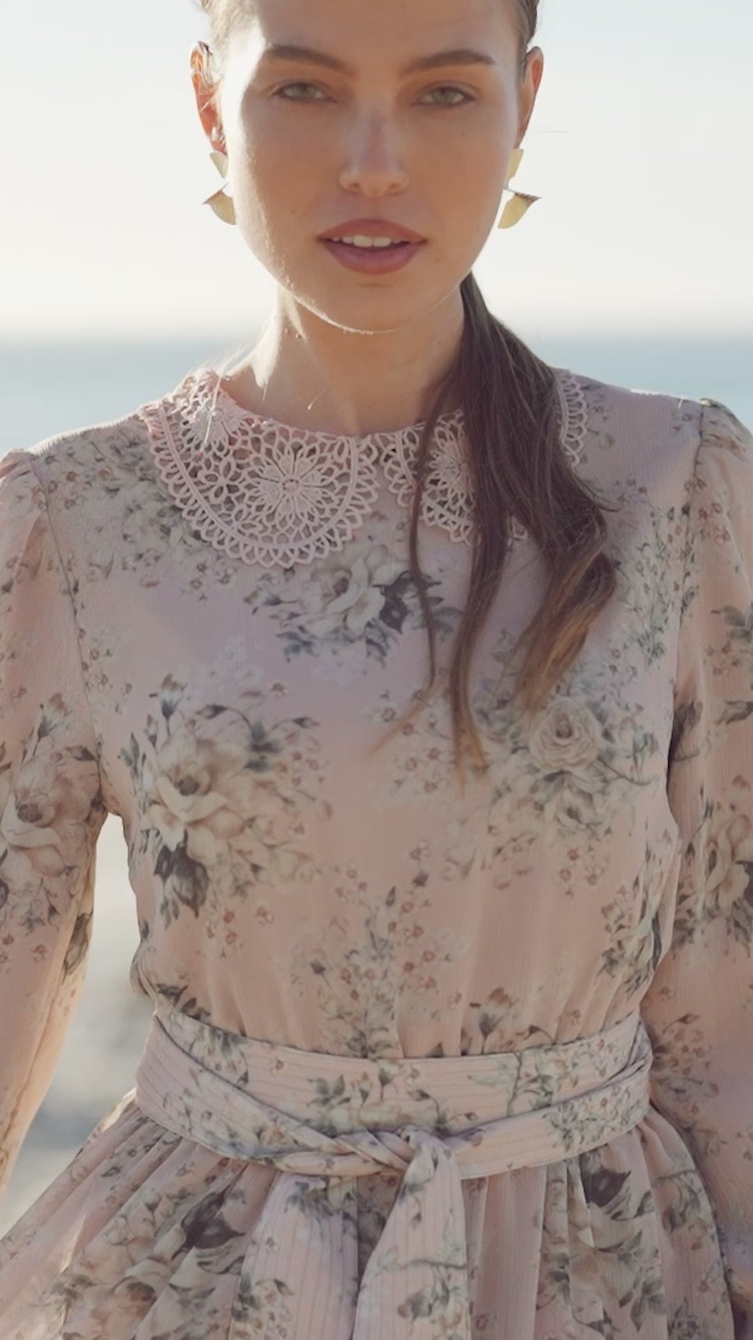 Collared Belted Tiered Dress-Vintage Floral