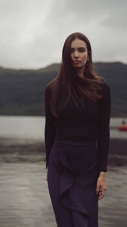 Side Ruffle Skirt-Navy