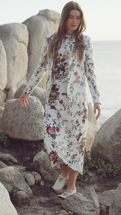 Gathered Neck Straight Maxi Dress- Antique Floral
