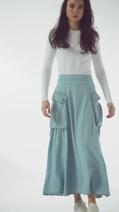 button cargo pocket skirt-denim