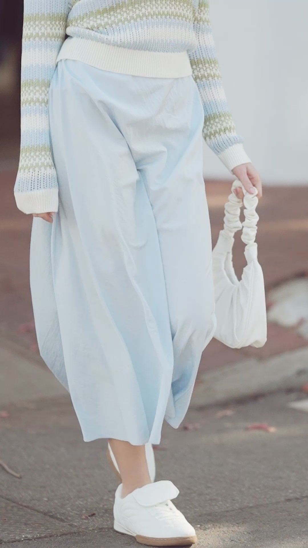 Mesh Striped Sweater-Light Blue/Lime Green