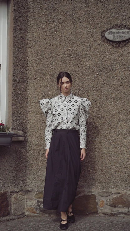 Embroidered Puff Sleeve Blouse-Floral