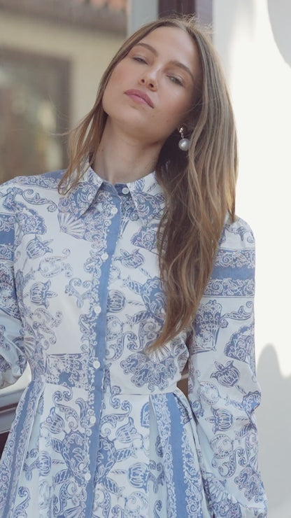 Royal Damask Dress-Blue
